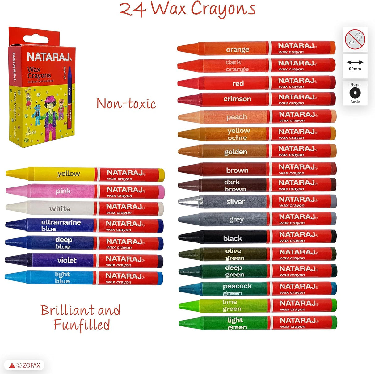 Nataraj Wax Crayons 24 Colors – 90mm