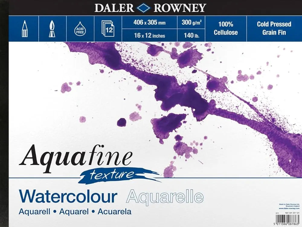 Daler Rowney Aquafine Smooth Pad Aquarellpapier - 12 Blatt A4, 300 G/m², Heißgepresst