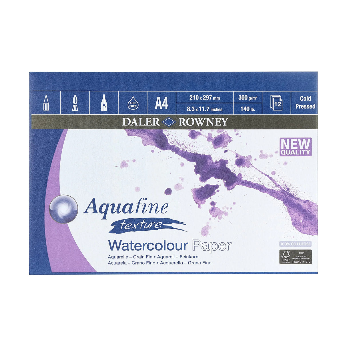 Daler Rowney Aquafine Watercolor Pad – A4, 300gsm, 12 Sheets