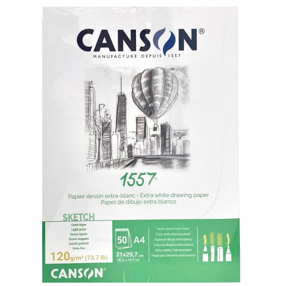 CANSON 1557 A4 White Sketch Paper Pad 120gsm