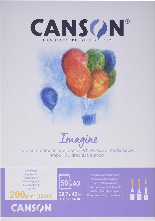 Canson Imagine Mixed Media 200gsm paper A3 pad including 50 sheets