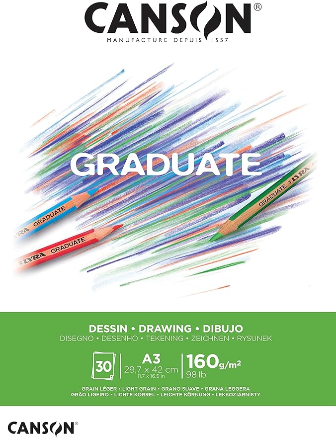 CANSON GRADUATE  DRAWING PAD-A3-30SHEETS-160GSM-WHITE PAPER