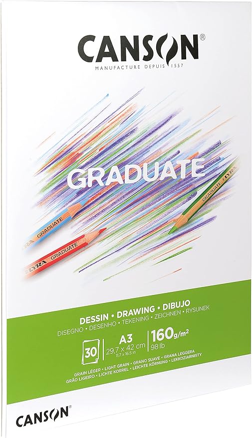 CANSON GRADUATE  DRAWING PAD-A3-30SHEETS-160GSM-WHITE PAPER
