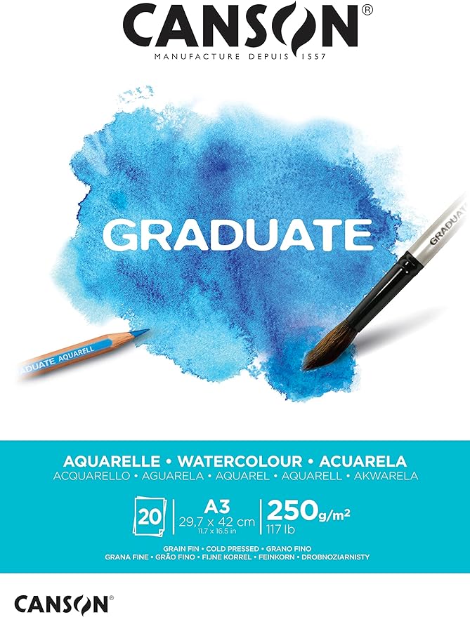 CANSON GRADUATE WATER COLOUR PAD- A3 20SHEETS- 250GSM