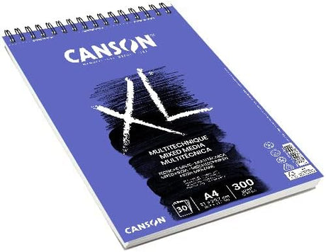 CANSON XL Textured Medium Grain 300gsm A4 Mixed Media White Paper Pad, 30 Sheets
