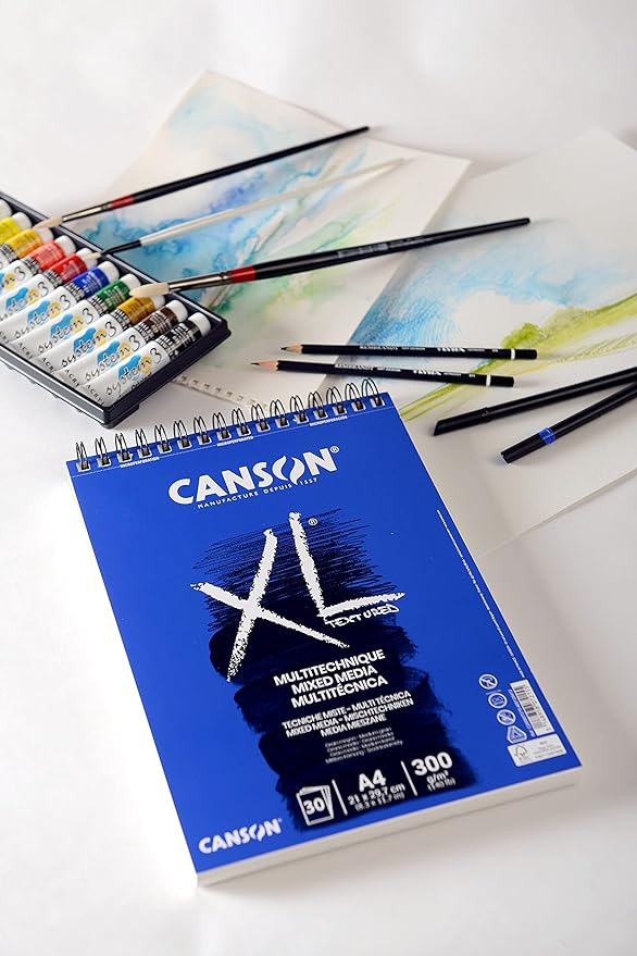 CANSON XL Textured Medium Grain 300gsm A4 Mixed Media White Paper Pad, 30 Sheets