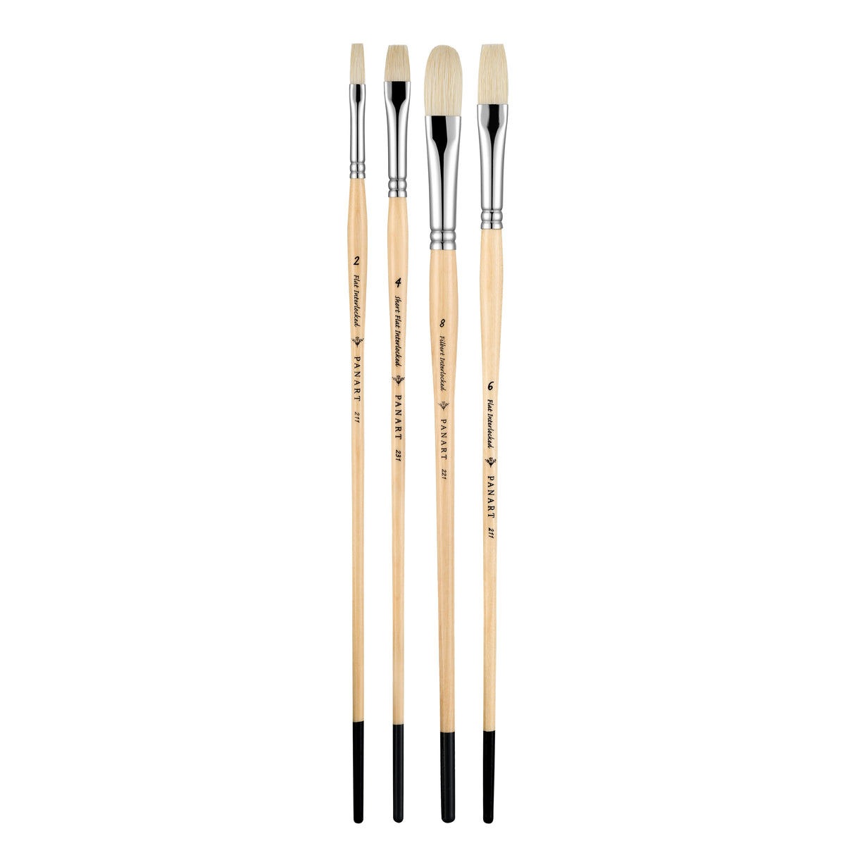 PANART WHITE BRISTLE LONG HANDLE BRUSH SET OF 4 PCS, ATL-08 (F-2,6 SF-4 FB-8)