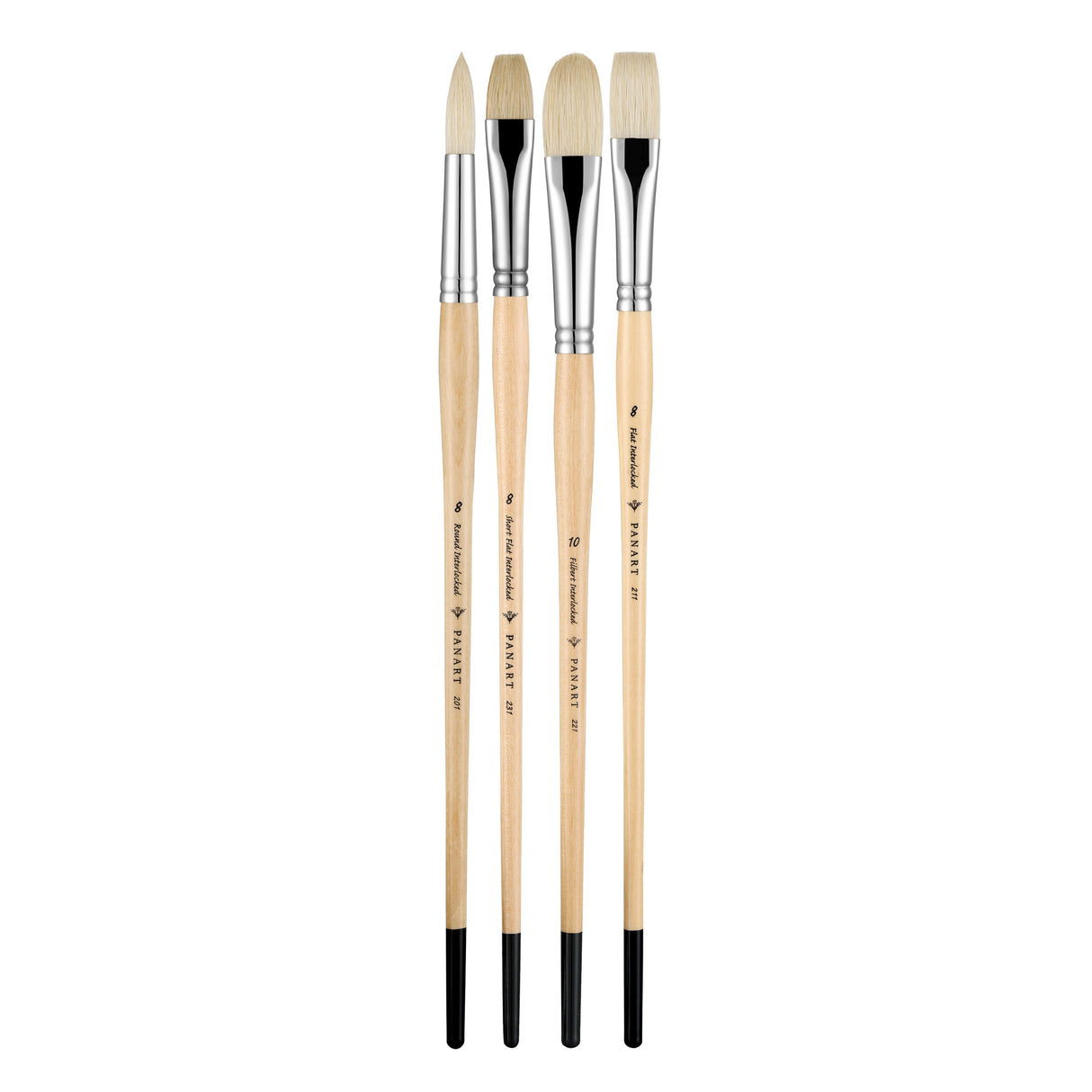 PANART WHITE BRISTLE LONG HANDLE BRUSH SET OF 4 PCS,ATL-09 (R-8 F-8 SF-8 FB-10)
