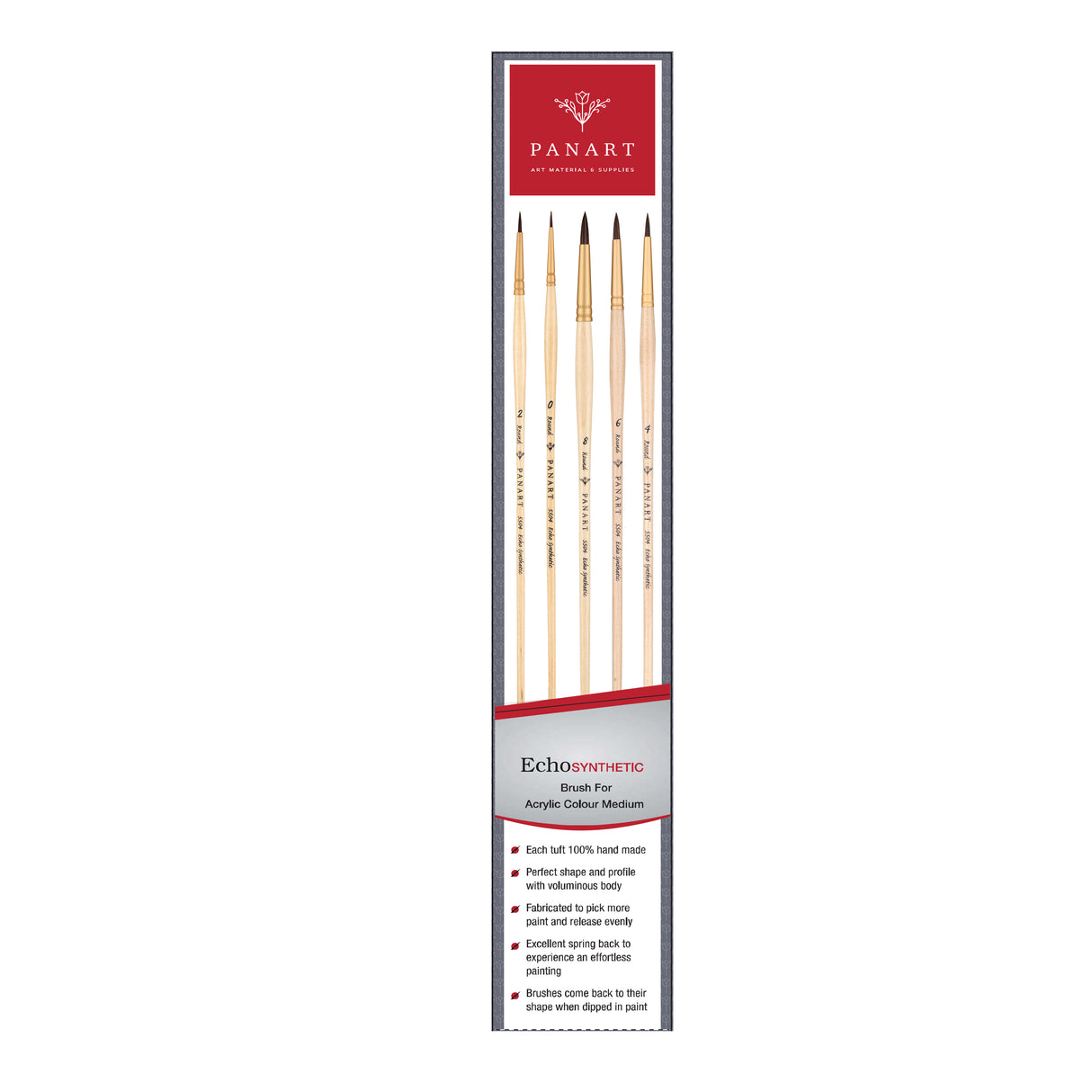 PANART ECHO SYNTHETIC LONG HANDLE BRUSH SET OF 5 PCS ES-01 (R-000,2,4,6,8)