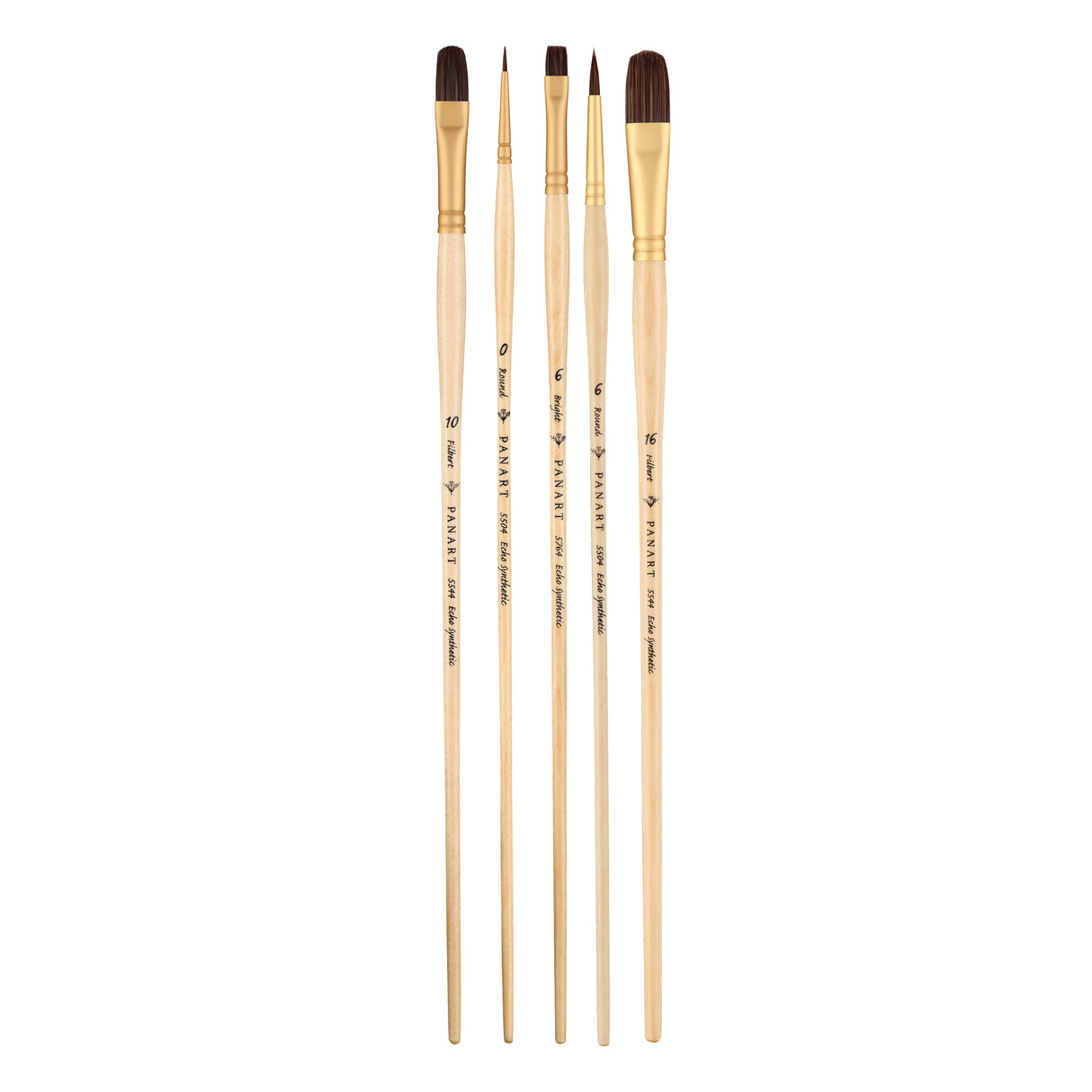 PANART ECHO SYNTHETIC LONG HANDLE BRUSH SET OF 5 PCS, ES-05 (R-0,6 BR-6 FB-10,16)