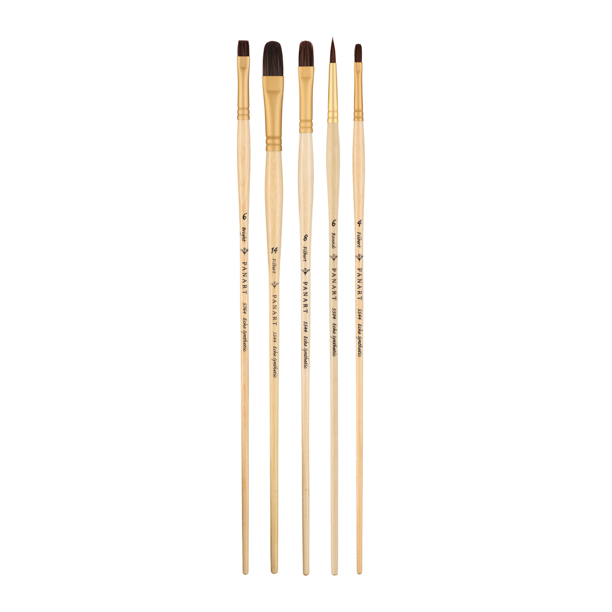 PANART ECHO SYNTHETIC LONG HANDLE BRUSH SET OF 5 PCS, ES-04(R-6 BR-6 FB-4,8,14)