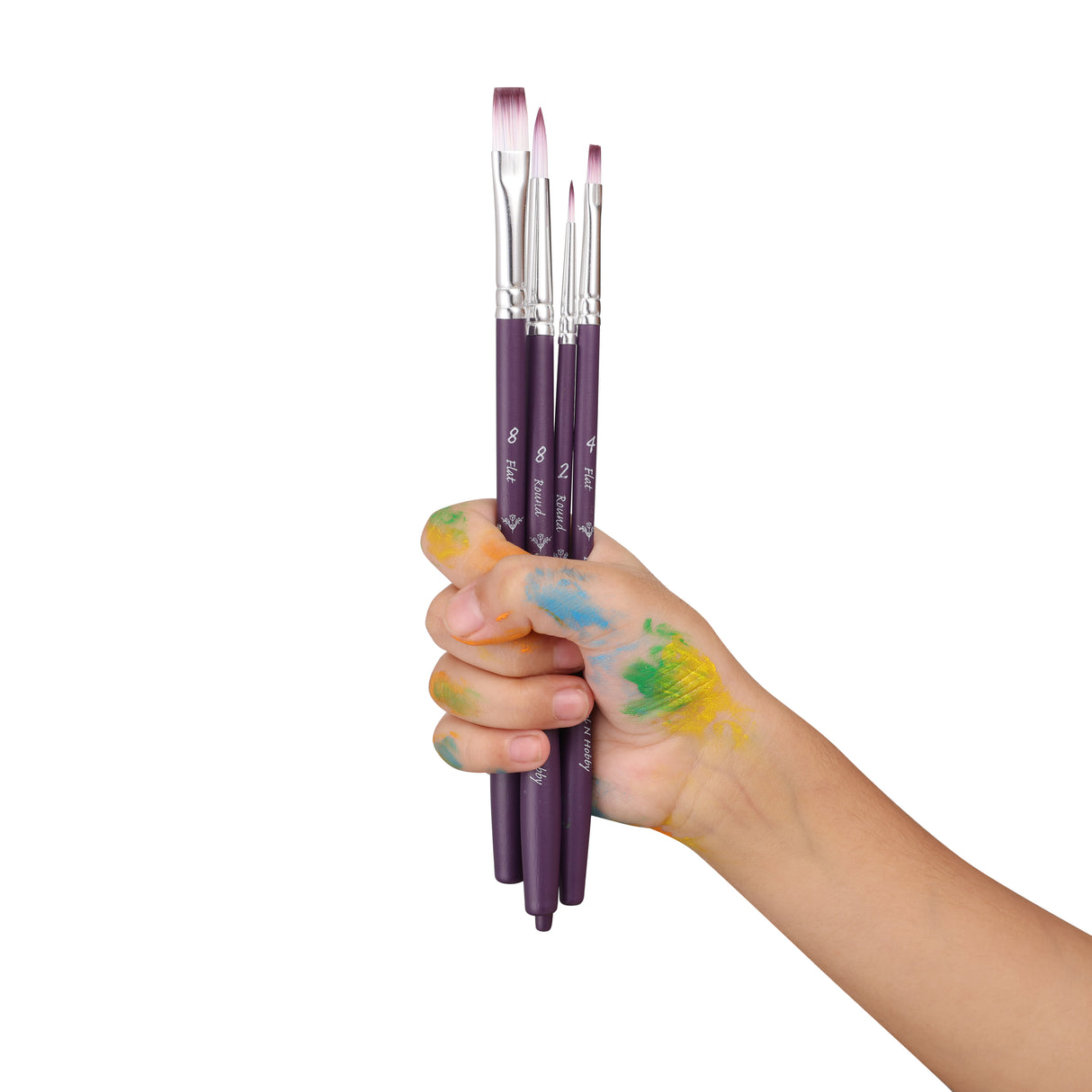 PANART TWO TONE SYNTHETIC SHORT HANDLE BRUSH SET OF 4 PCS TT-07 (R-2,8 F-4,8)