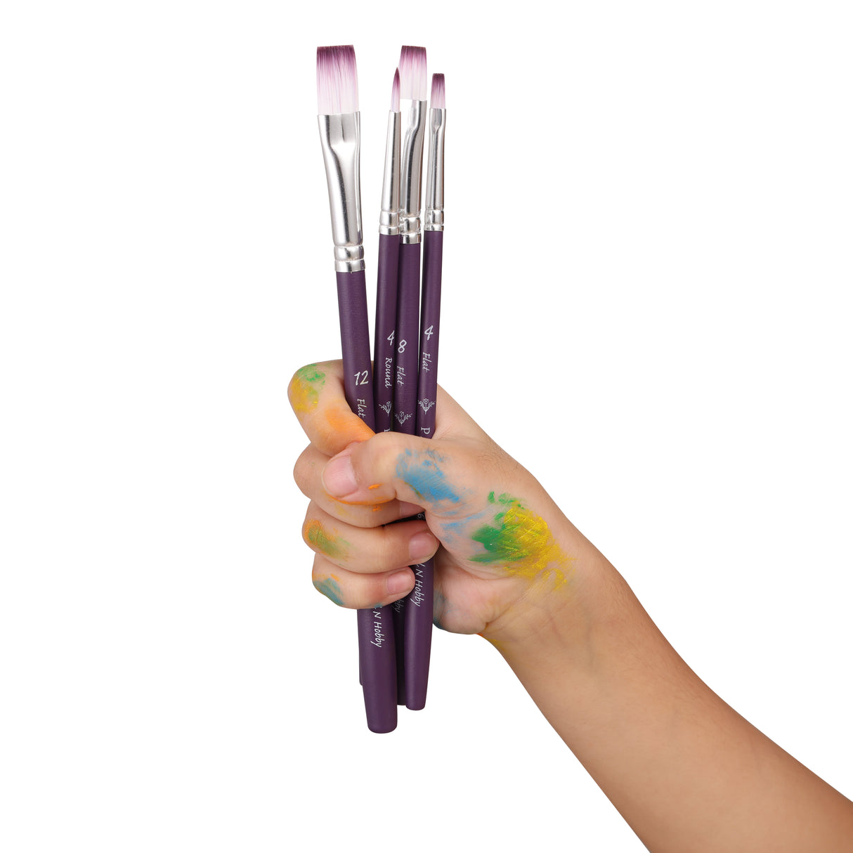 PANART TWO TONE SYNTHETIC SHORT HANDLE BRUSH SET OF 4 PCS TT-08 (R-4 F-4,8,12)