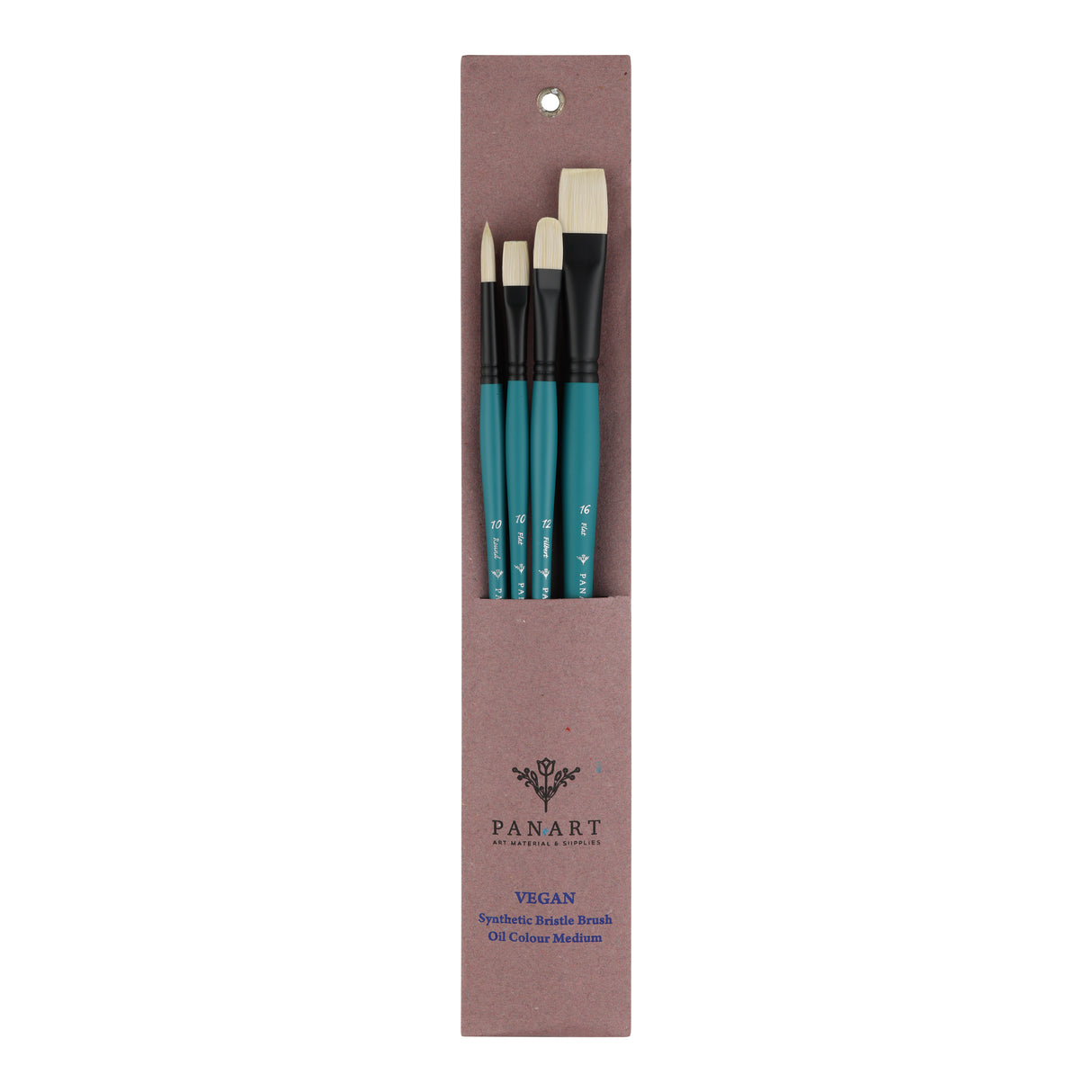 PANART VEGAN SYNTHETIC BRISTLE LONG HANDLE BRUSH SET OF 4 PCS(R-10 F-10,16 FB-12)