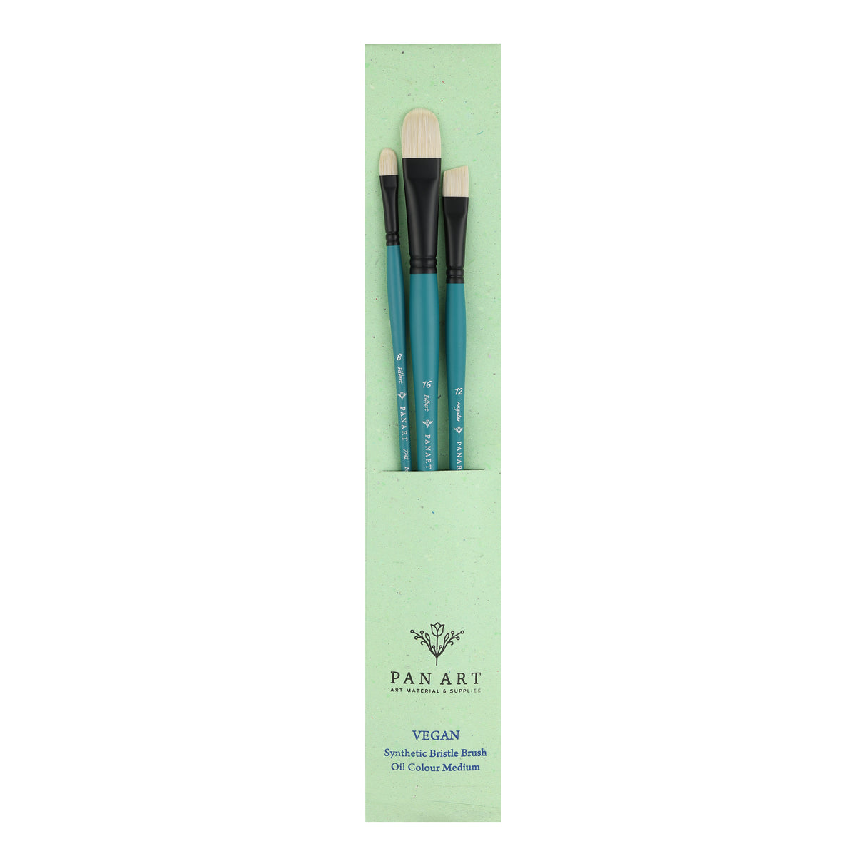 PANART VEGAN SYNTHETIC BRISTLE LONG HANDLE BRUSH SET OF 3 PCS (FB-8,16 AG-12)