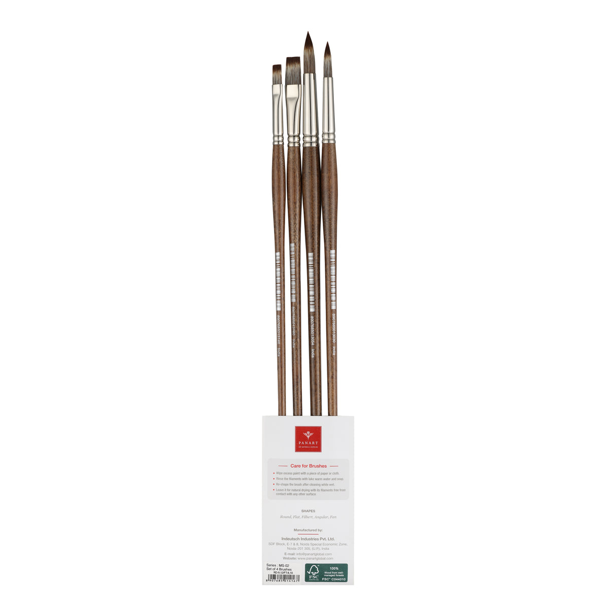 PANART MONGOOSE SYNTHETIC LONG HANDLE BRUSH SET OF 4 PCS MS-02(R-8,12 F-6,10)