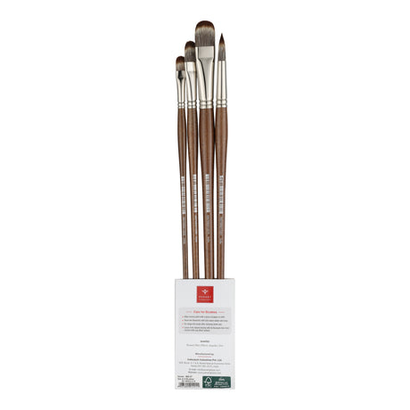 PANART MONGOOSE SYNTHETIC LONG HANDLE BRUSH SET OF 4 PCS-MS-07(R-14, FB-8,12,16)