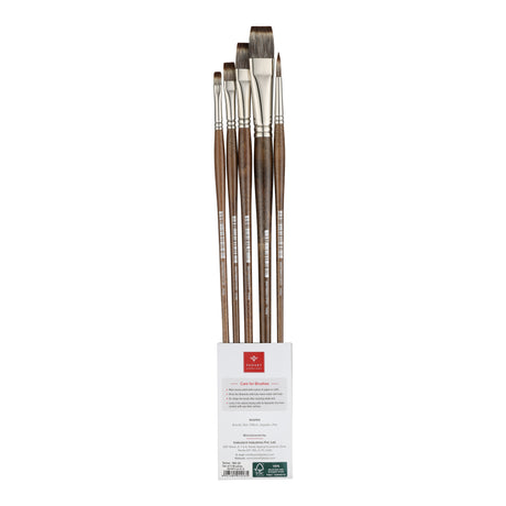 PANART MONGOOSE SYNTHETIC LONG HANDLE BRUSH SET OF 5 PCS-MS-09 (R-6 F-4,8,12,16)