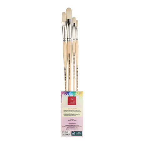 PANART WHITE BRISTLE LONG HANDLE BRUSH SET OF 4 PCS, ATL-08 (F-2,6 SF-4 FB-8)