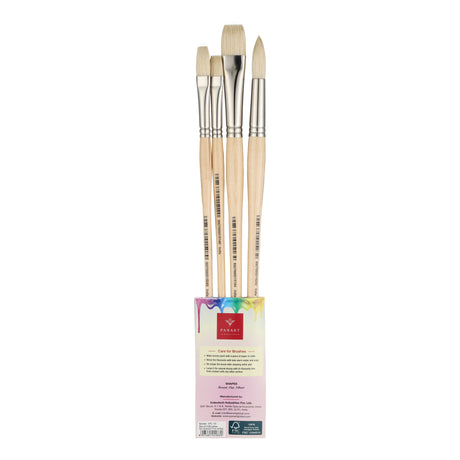 PANART WHITE BRISTLE LONG HANDLE BRUSH SET OF 4 PCS, ATL-10 (R-10 SF-6,10 FB-6)