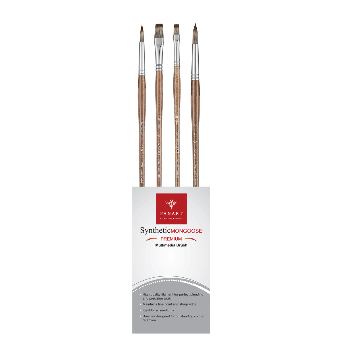 PANART MONGOOSE SYNTHETIC LONG HANDLE BRUSH SET OF 4 PCS MS-02(R-8,12 F-6,10)