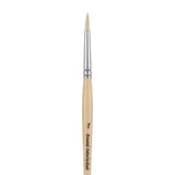 Panart white bristle round paintbrush with long wooden handle and black ferrule on white background