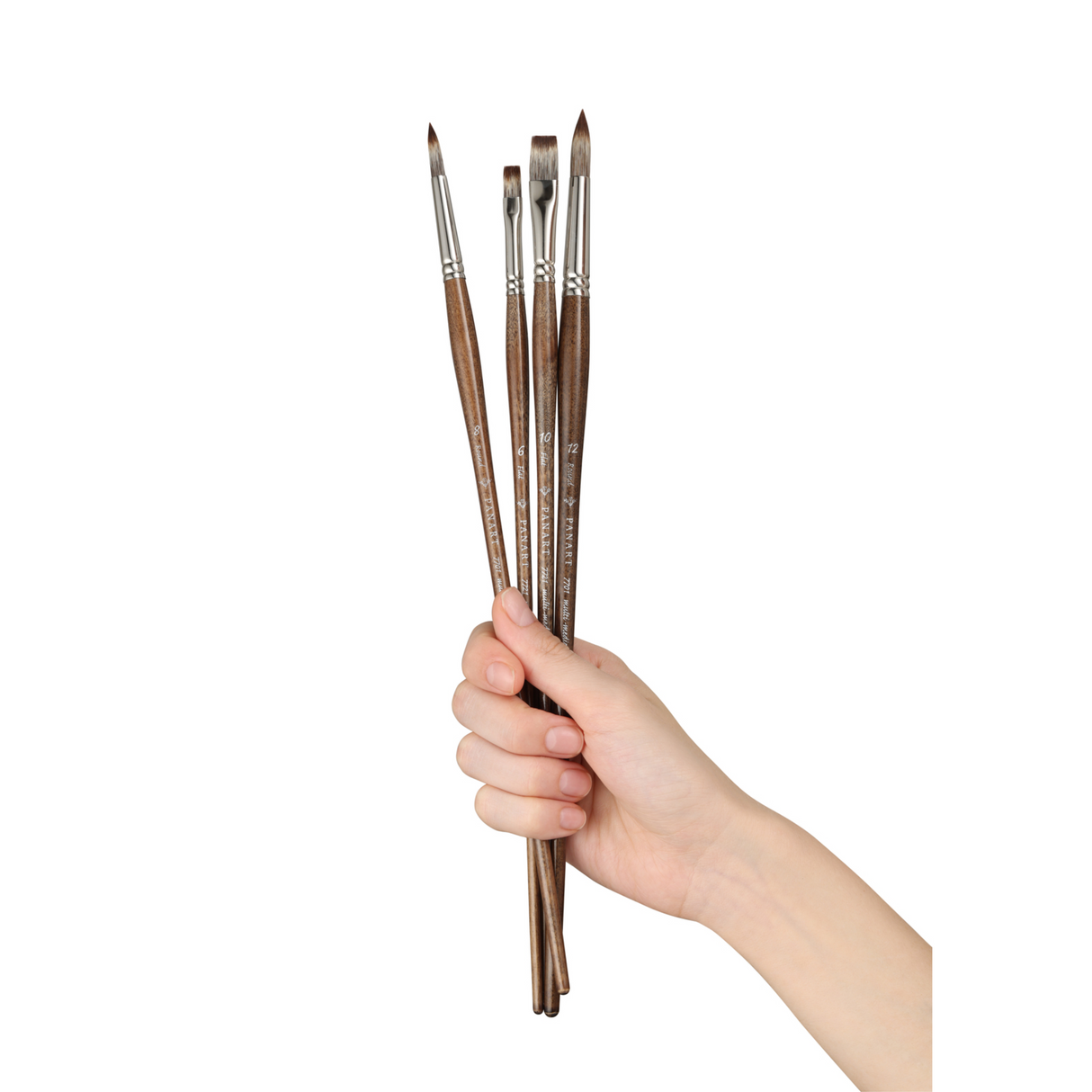 PANART MONGOOSE SYNTHETIC LONG HANDLE BRUSH SET OF 4 PCS MS-02(R-8,12 F-6,10)