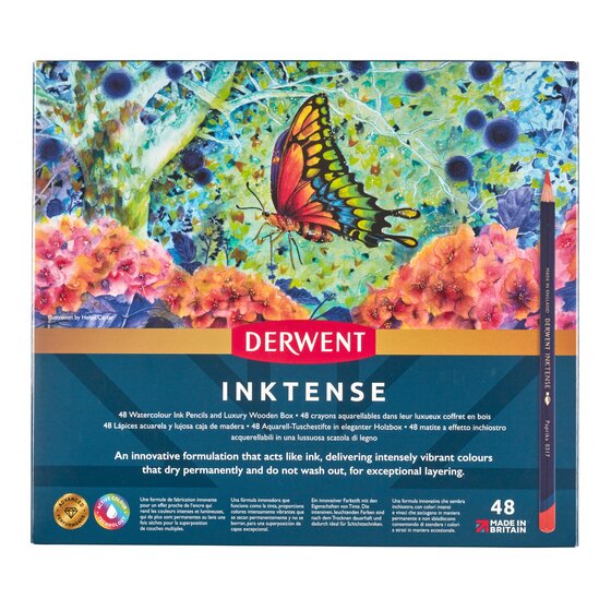 Derwent Inktense Water Colour Pencils Pack of 48 Wooden Box