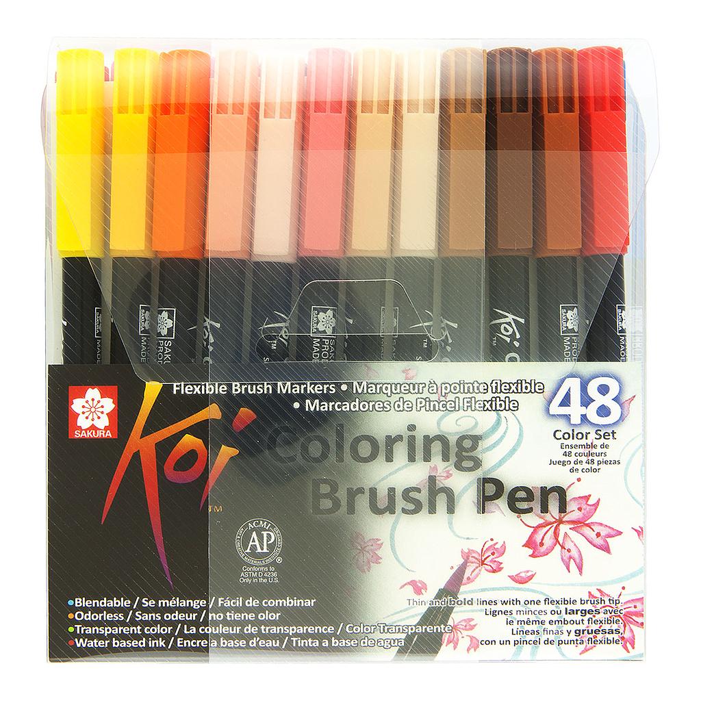 Sakura KOI Water Brush Marker Set - 48 Piece: Versatile Watercolor Markers for Artists