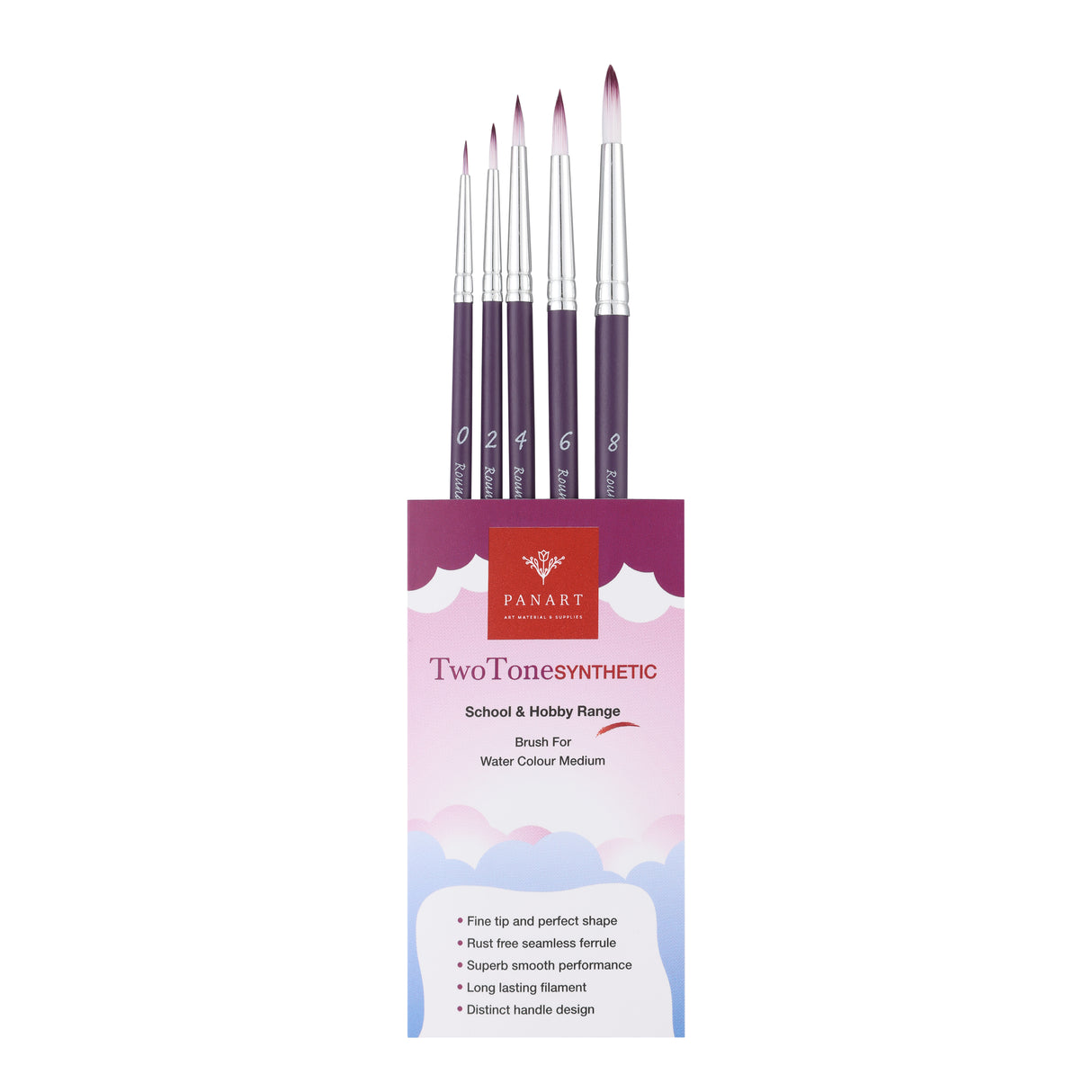 PANART TWO TONE SYNTHETIC SHORT HANDLE BRUSH SET OF 5 PCS TT-01 (R-0,2,4,6,8)