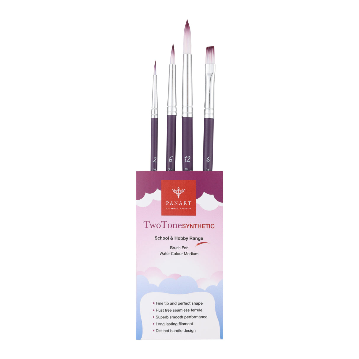 PANART TWO TONE SYNTHETIC SHORT HANDLE BRUSH SET OF 4 PCS TT-02(R-2,6,12 F-6)