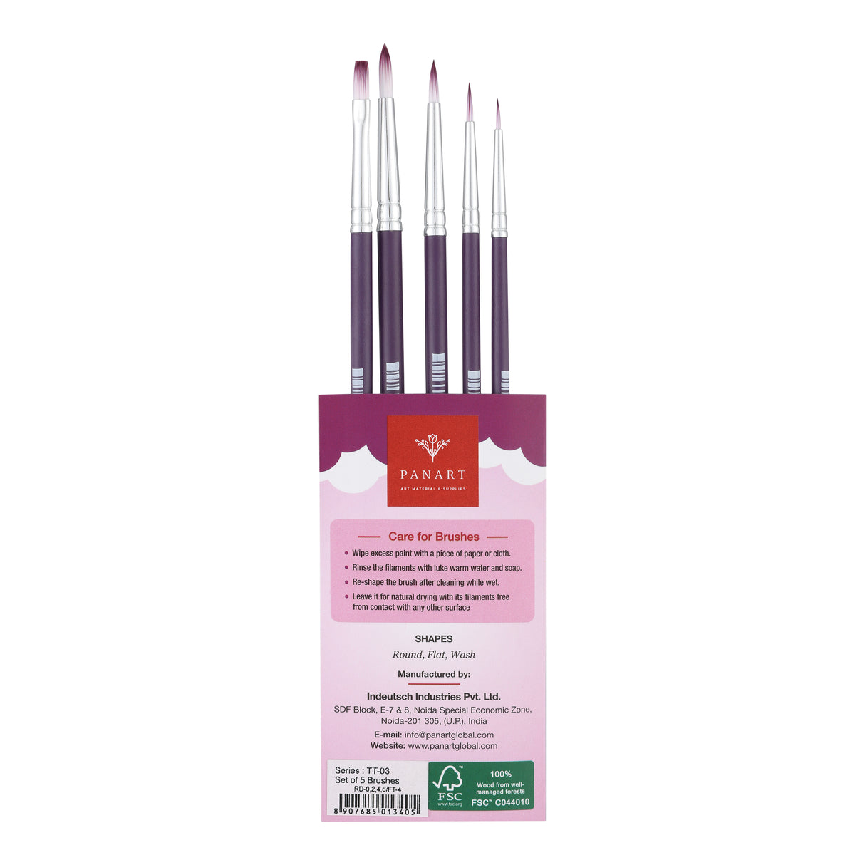 PANART TWO TONE SYNTHETIC SHORT HANDLE BRUSH SET OF 5 PCS-TT-03 (R-0,2,4,6 F-4)