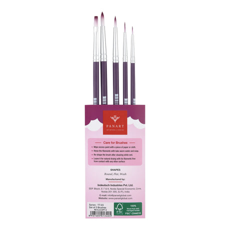 PANART TWO TONE SYNTHETIC SHORT HANDLE BRUSH SET OF 5 PCS-TT-03 (R-0,2,4,6 F-4)