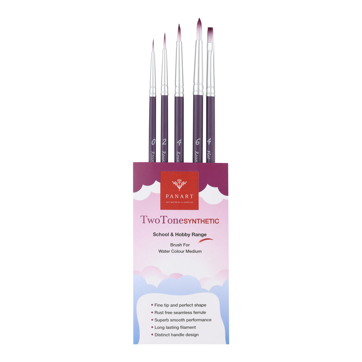 PANART TWO TONE SYNTHETIC SHORT HANDLE BRUSH SET OF 5 PCS-TT-03 (R-0,2,4,6 F-4)