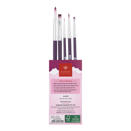PANART TWO TONE SYNTHETIC SHORT HANDLE BRUSH SET OF 5 PCS TT-04 (R-0,4,10 F-2,6)
