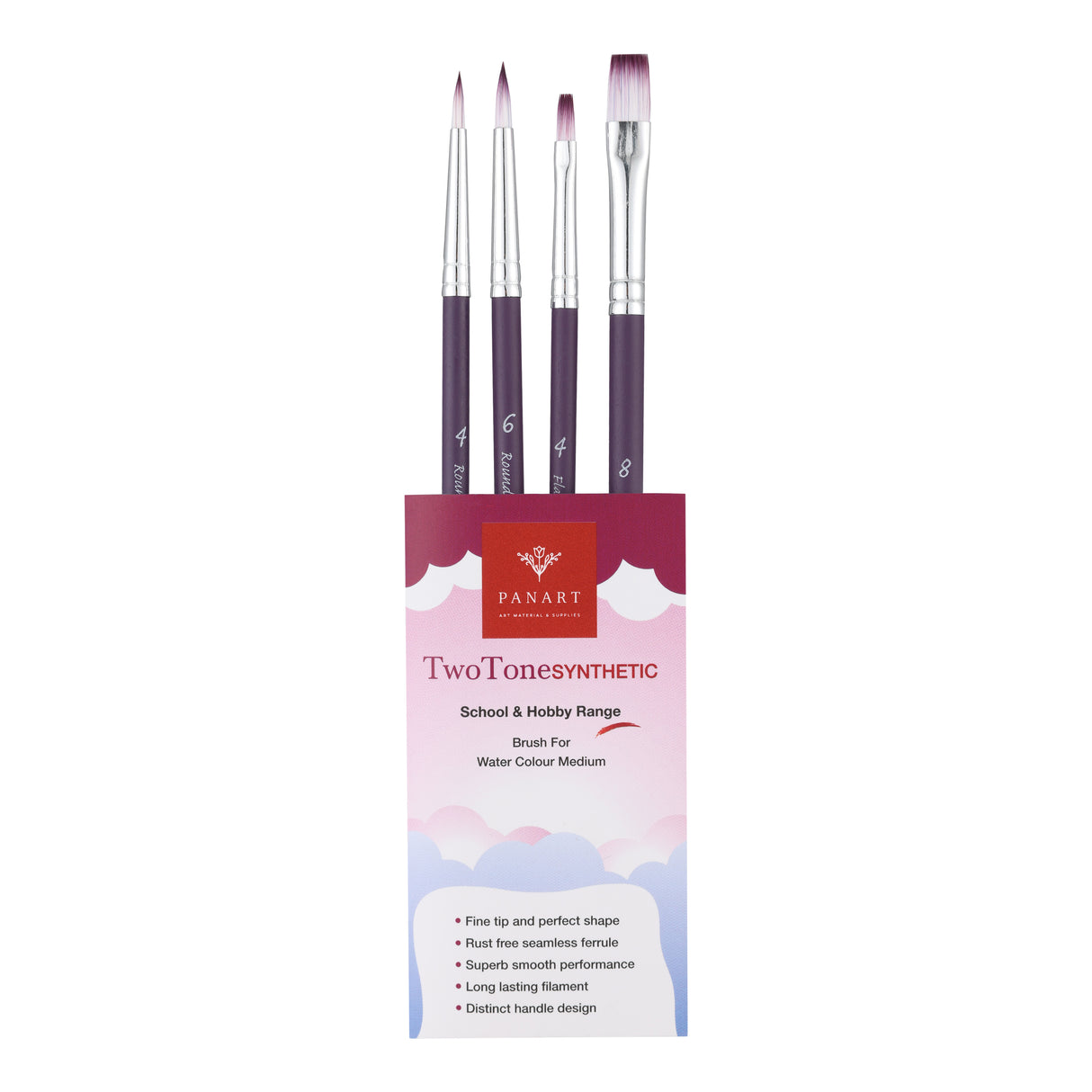 PANART TWO TONE SYNTHETIC SHORT HANDLE BRUSH SET OF 4 PCS TT-05(R-4,6 F-4,8)
