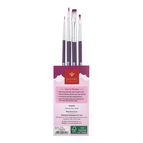PANART TWO TONE SYNTHETIC SHORT HANDLE BRUSH SET OF 4 PCS TT-07 (R-2,8 F-4,8)