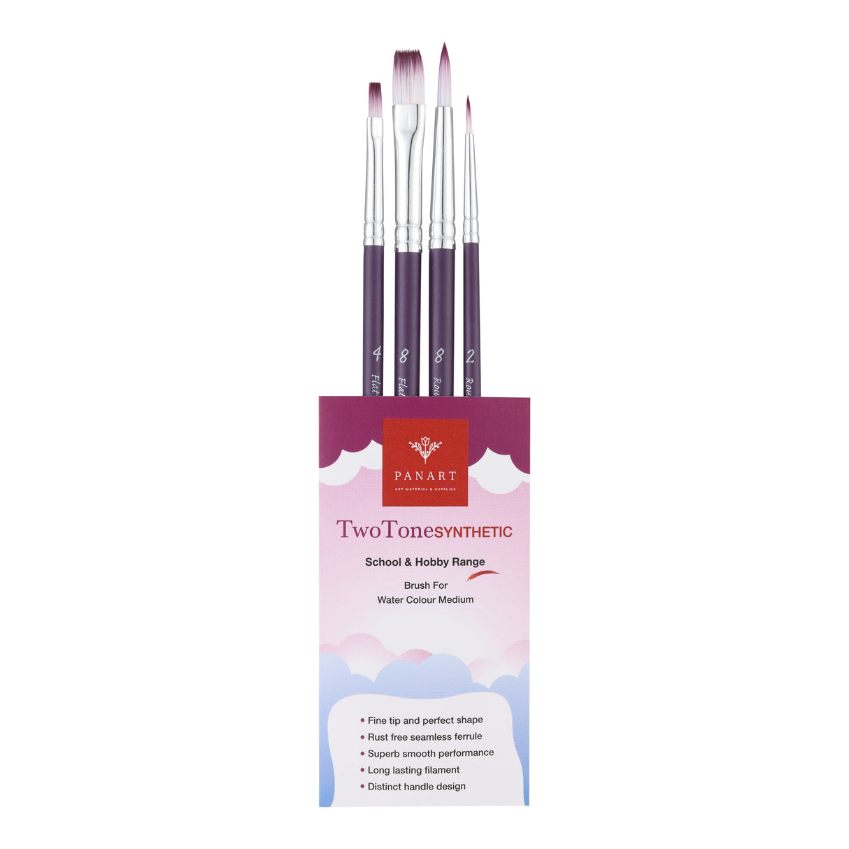 PANART TWO TONE SYNTHETIC SHORT HANDLE BRUSH SET OF 4 PCS TT-07 (R-2,8 F-4,8)