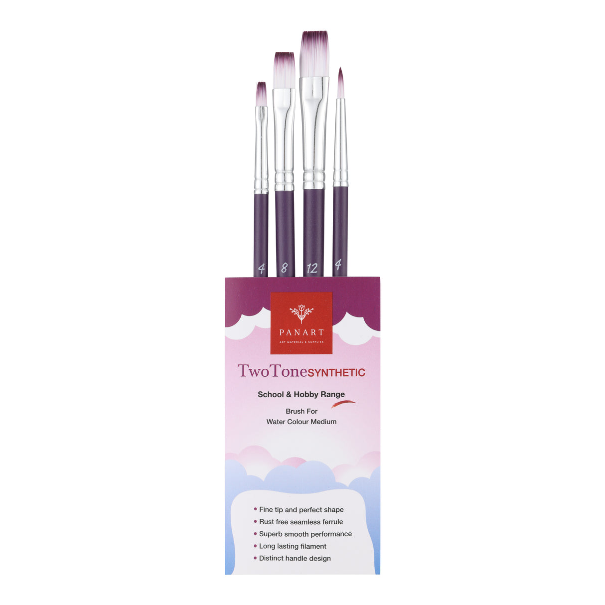 PANART TWO TONE SYNTHETIC SHORT HANDLE BRUSH SET OF 4 PCS TT-08 (R-4 F-4,8,12)
