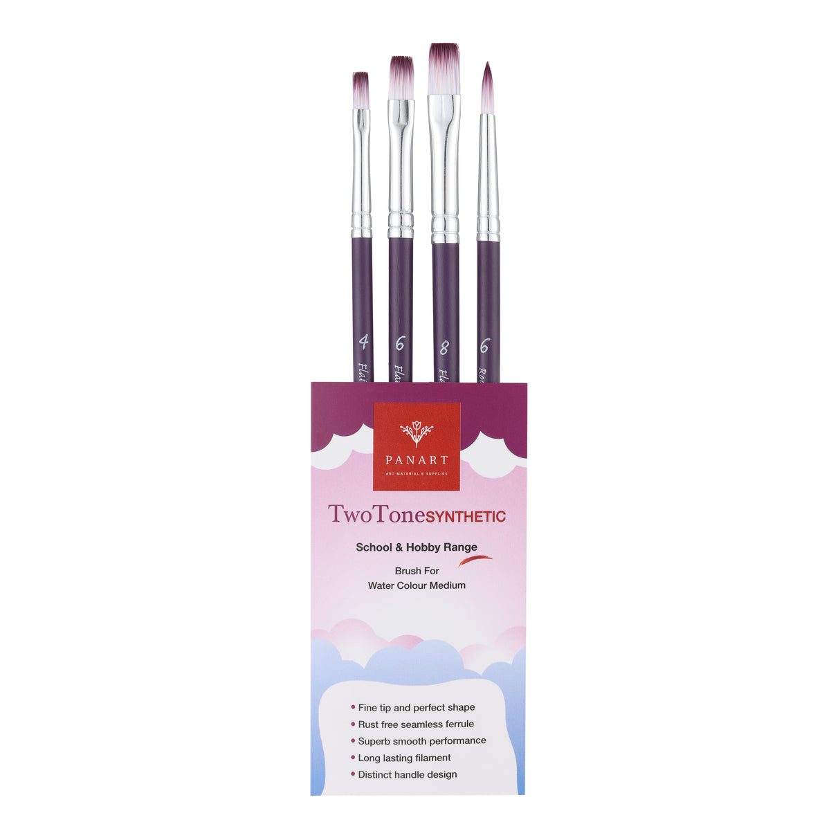 PANART TWO TONE SYNTHETIC SHORT HANDLE BRUSH SET OF 4 PCS TT-12 (R-6 F-4,6,8)