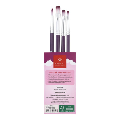 PANART TWO TONE SYNTHETIC SHORT HANDLE BRUSH SET OF 4 PCS TT-12 (R-6 F-4,6,8)