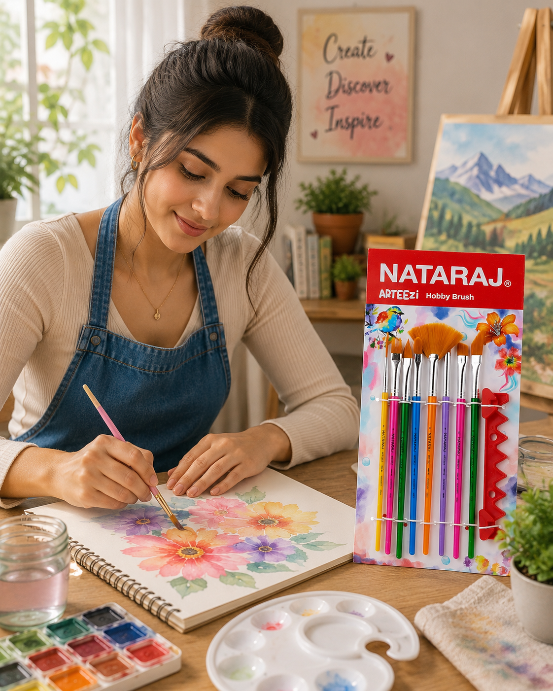 Nataraj Arteezi Hobby Brush Set – Assorted Shapes, 8 Pieces