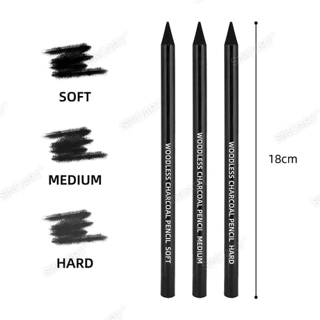 Sinoart Woodless Charcoal Pencil  3PK Soft*1 Medium*1 Hard*1