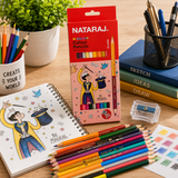 Nataraj 12-Piece Bi-Hex Colour Pencil Set with free Sharpener