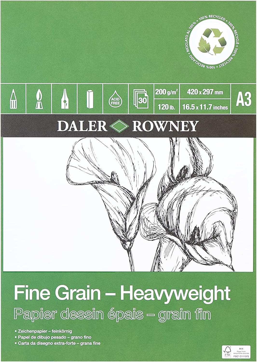 DALER ROWNEY FINE GRAIN ECO HVYW PD A3 200G