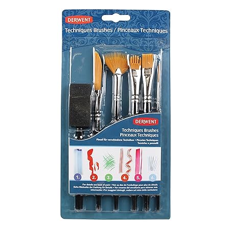 Derwent Techniques Brushes 6 Pcs Blister Pack