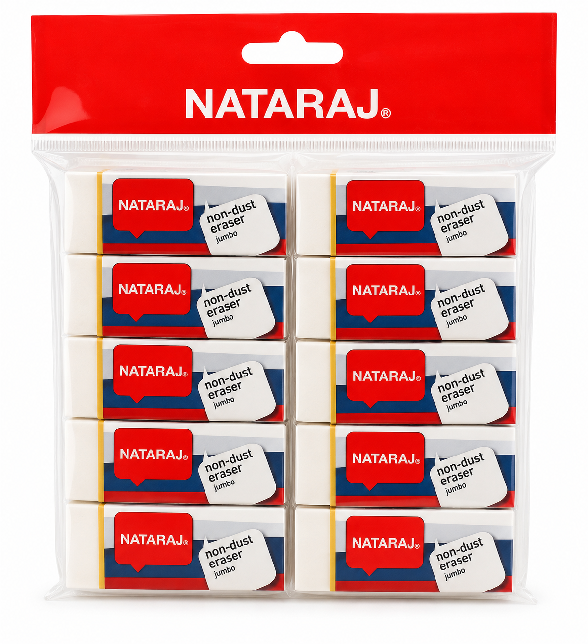 Nataraj Non-Dust Jumbo Erasers – 10-Pcs Pack