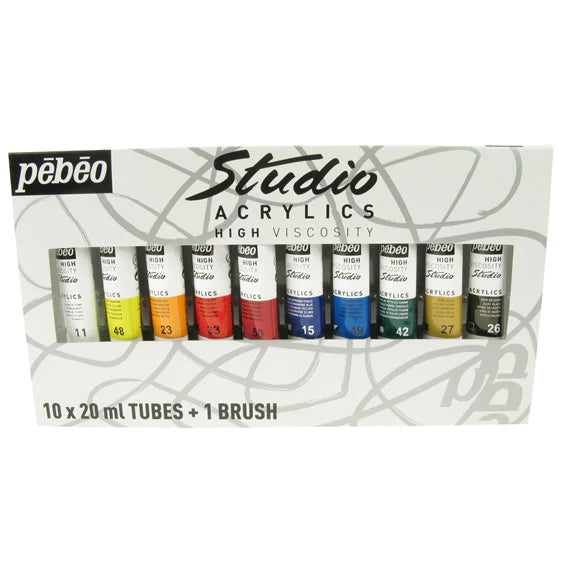 Pebeo Acrylic Studio High Viscosity Pack 10T 20ml+Brush