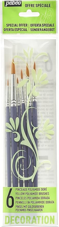 Pebeo 10 Pack 6 Brush Yellow Poly Round