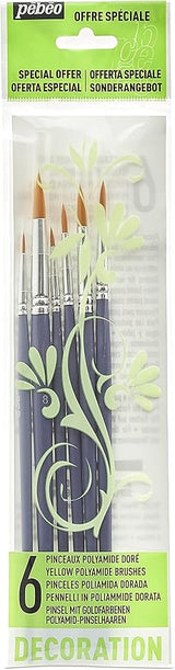 Pebeo 10 Pack 6 Brush Yellow Poly Round